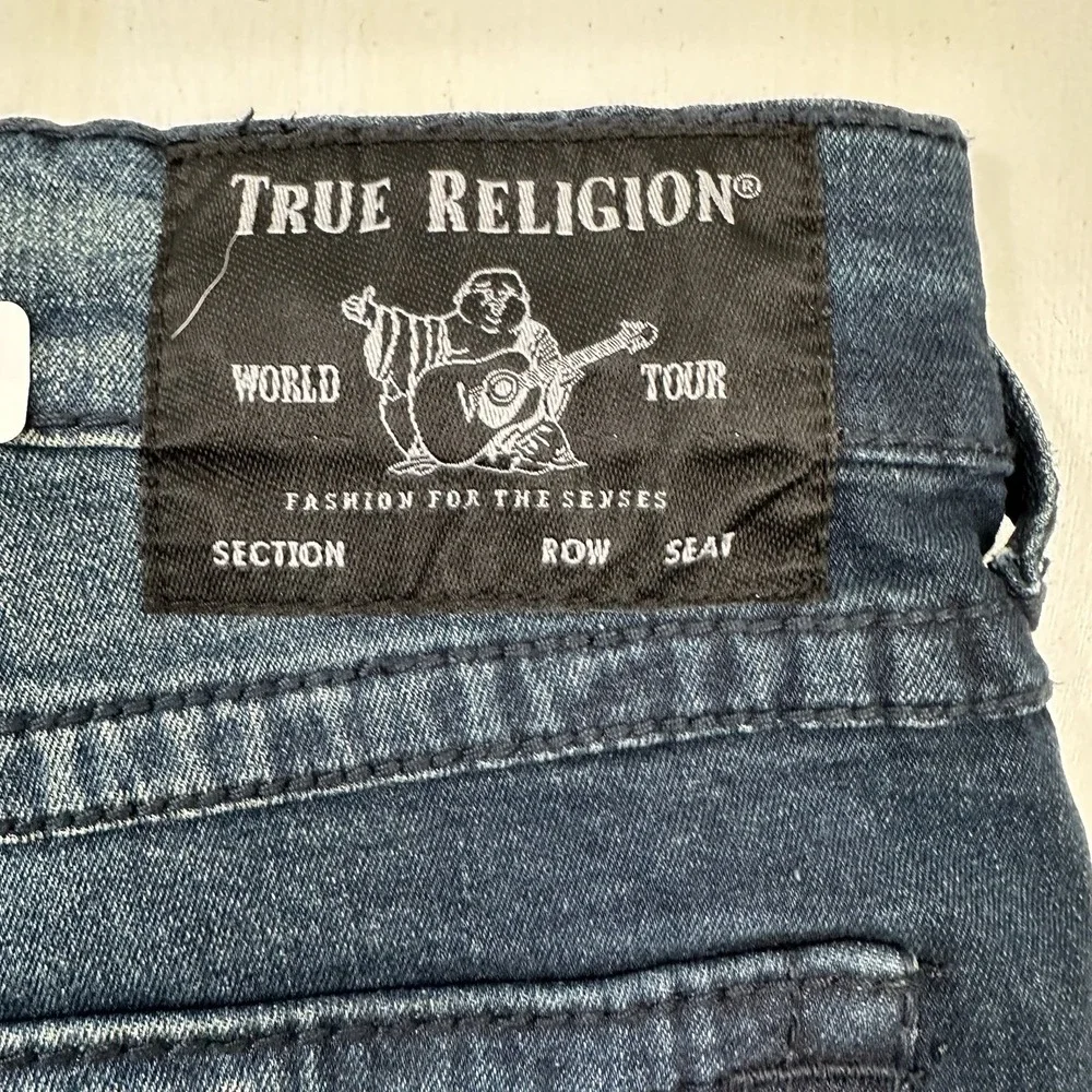 True Religion Geno Jeans Mens 36x32 Relaxed Slim Blue Flap Pockets Thick Stitch